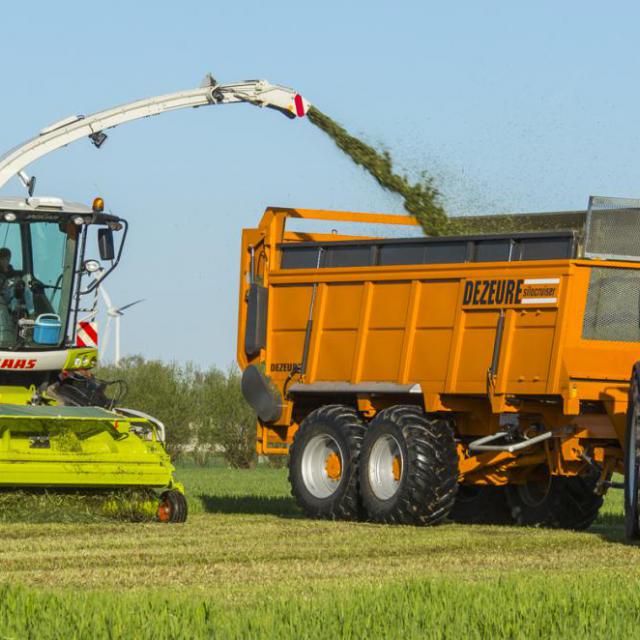 Hakselen gras Claas Jaguar 950 met Dezeure Silocruiser en Valtra T194